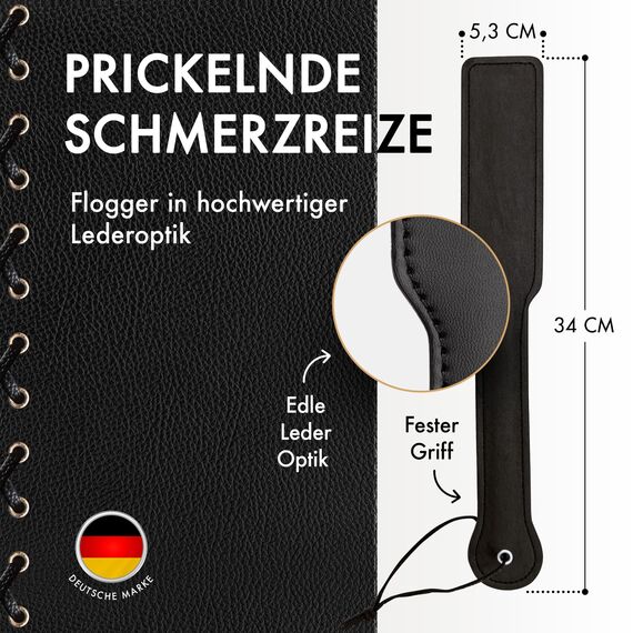 Liebesfreunde® Sex Paddel inkl. Federkitzler, BDSM Peitsche Sex Spielzeug für Paare, SM Flogger, Gerte, Bondage Zubehör