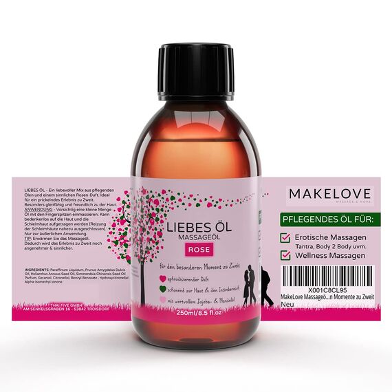 MakeLove Massageöl Liebesöl Set: 5 x 250ml (Neutral, Rose, Jasmin, Ylang Ylang & Kokos) für Erotische Massage | Partnermassage | Tantra