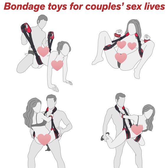 Sex Spielzeug für Die Paare Extrem Hart BDSM Bondage - Offenes Bein Fesseln Handschellen für Sexspiele, Sex Toys Bondageset Fessel Set Anfänger (Dunkelrot)