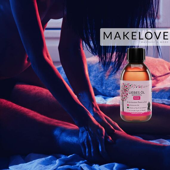 MakeLove Massageöl - Sinnliches Liebesöl für Partnermassagen - Pflegeöl für Ganzkörper-Massagen - wärmendes Körperöl - Gleitöl - 250ml Rose