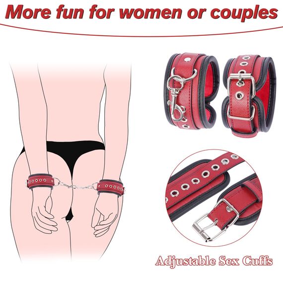 Sex Spielzeug für Die Paare Extrem Hart BDSM Bondage - Offenes Bein Fesseln Handschellen für Sexspiele, Sex Toys Bondageset Fessel Set Anfänger (Dunkelrot)