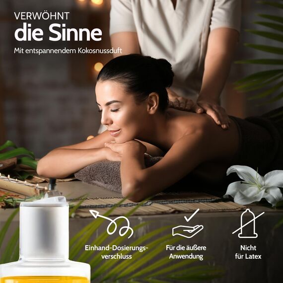 Vibratissimo Coconut 100 ml Massageöl - Natürliche Entspannung mit KokosDuft - Hautpflege, Wellness, Exotischer Duft, Liebesöl
