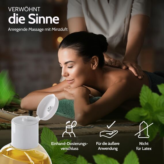 Vibratissimo Desire Jump 250 ml Massageöl - Prickelnde Frische mit Minzduft - Anregend, Erfrischende Massage mit Minze, Liebesöl