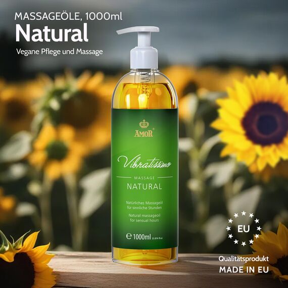 Vibratissimo Natural 1000 ml Massageöl - Sanfte Pflege mit Natürlichen Inhaltsstoffen - Hautfreundlich, Gleitöl, Liebesöl