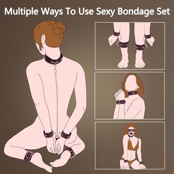 BDSM Bondage Spreizstange Sexspielzeug Set, 10er Sex Rot Leder Fesseln Set mit Handschellen Fußfessel, BDSM Verstellbare Bettfesseln Spielzeug Hart für Paare Frauen Sex