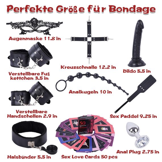 BDSM Sex Bondage Sexspielzeug Set, Extrem Fesseln Set mit Handschellen Fußfesseln Peitsche Nippelklammern Knebel Analplug und Spitze Augenmaske, 25 Stück SM Fesseln Spielzeug Hart für Paare