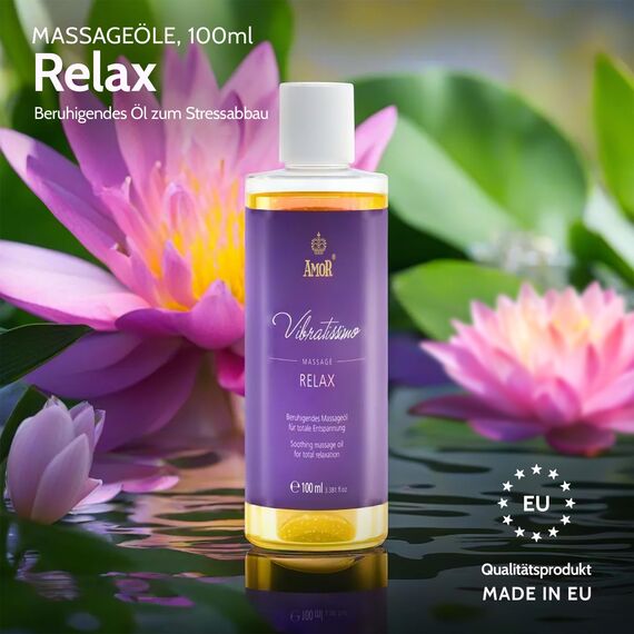 Vibratissimo Relax 100 ml Massageöl - Tief entspannende Duftmischung - Beruhigend, Stressabbau, Entspannung & Gleitöl, Liebesöl