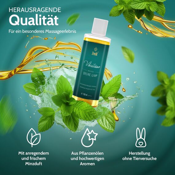 Vibratissimo Desire Jump 100 ml Massageöl - Prickelnde Frische mit MinzDuft - Anregend, Erfrischende Massage mit Minze, Liebesöl