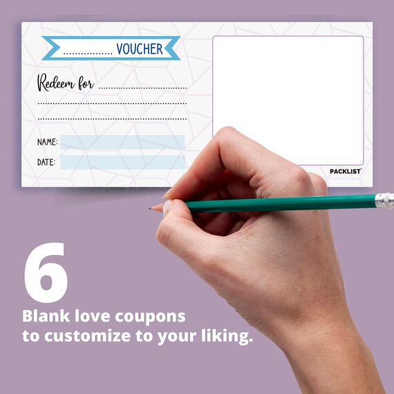 PACKLIST® Couple's Voucher Book, Date Night Ideas with 22 Gift Vouchers for Your Partner - Romantic Adventures, 6 Blank Customizable Gift Coupons - For Couples Who Love Life!