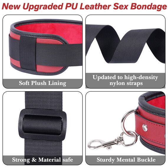Sex Spielzeug für Die Paare Extrem Hart BDSM Bondage - Offenes Bein Fesseln Handschellen für Sexspiele, Sex Toys Bondageset Fessel Set Anfänger (Dunkelrot)