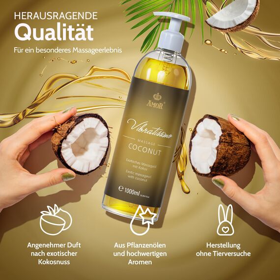 Vibratissimo Coconut 1000 ml Massageöl - Natürliche Entspannung mit KokosDuft - Hautpflege, Wellness, Exotischer Duft
