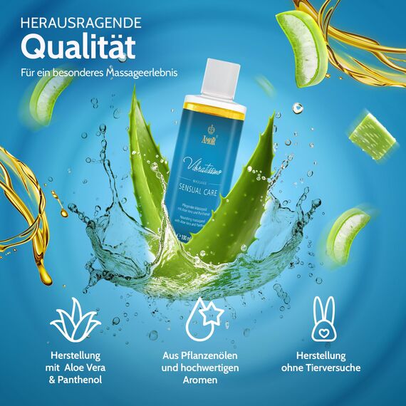 Vibratissimo Sensual Care 100 ml Massageöl - Pflegend mit Aloe Vera - Beruhigend, Feuchtigkeitsspendend, HautPflege & Gleitöl, Liebesöl