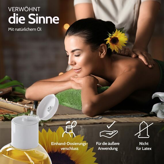 Vibratissimo Natural 250 ml Massageöl - Sanfte Pflege mit Natürlichen Inhaltsstoffen - Hautfreundlich, Gleitöl, Liebesöl
