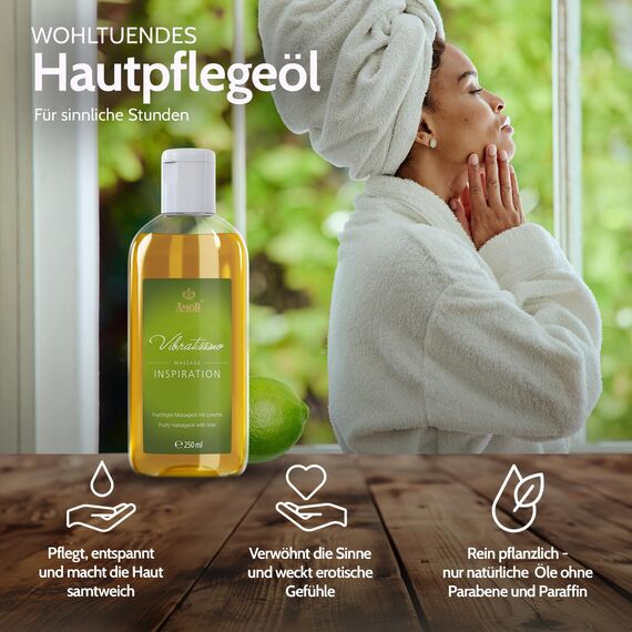 Vibratissimo Inspiration 250 ml Massageöl - Erfrischend mit LimettenDuft - Stimulierend, Zitrus, Frischer Duft & Gleitöl, Liebesöl