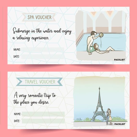 PACKLIST® Couple's Voucher Book, Date Night Ideas with 22 Gift Vouchers for Your Partner - Romantic Adventures, 6 Blank Customizable Gift Coupons - For Couples Who Love Life!