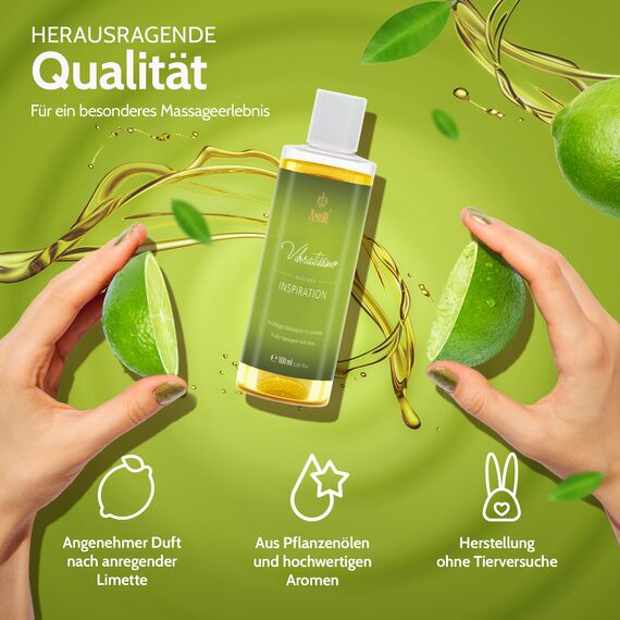 Vibratissimo Inspiration 100 ml Massageöl - Erfrischend mit LimettenDuft - Stimulierend, Zitrus, Frischer Duft & Gleitöl, Liebesöl