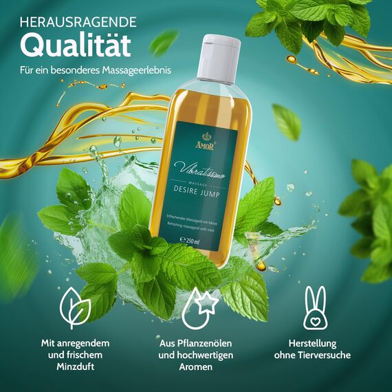 Vibratissimo Desire Jump 250 ml Massageöl - Prickelnde Frische mit Minzduft - Anregend, Erfrischende Massage mit Minze, Liebesöl