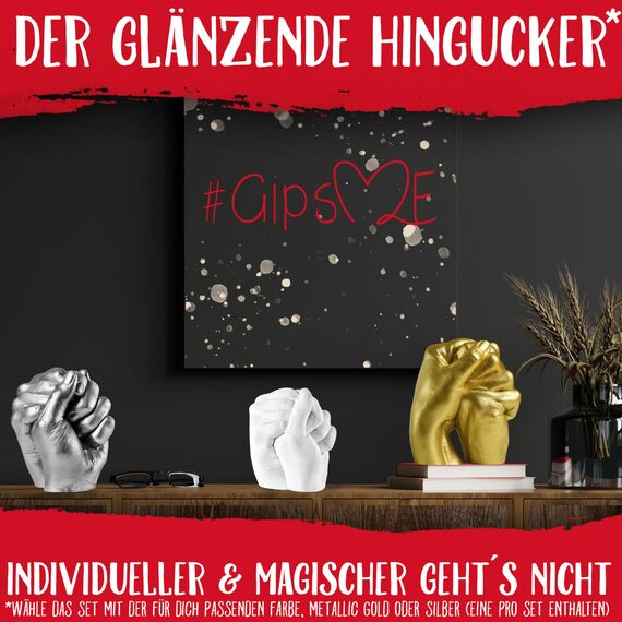 GipsME 3D Handabdruck Set für Paare mit Farbe metallic Gold [ Made in Germany ] Jahrestag Geschenk für Ihn & Sie, personalisierte Partner Geschenke zur Hochzeit, Gipsabdruck Hände Paar