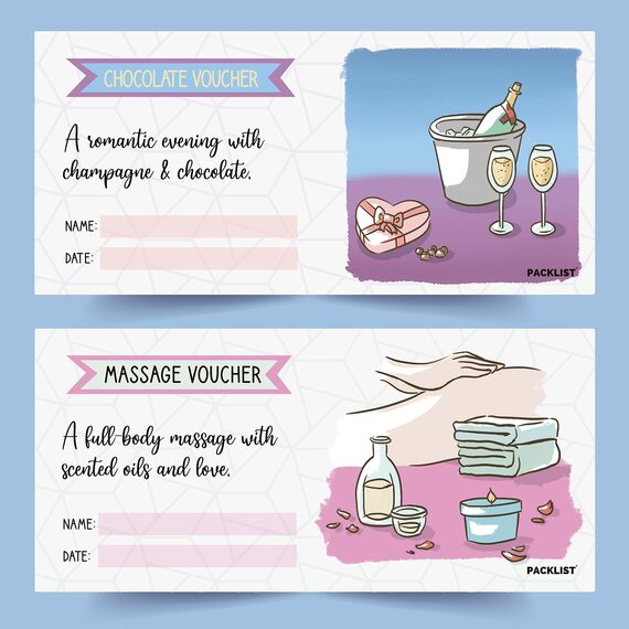 PACKLIST® Couple's Voucher Book, Date Night Ideas with 22 Gift Vouchers for Your Partner - Romantic Adventures, 6 Blank Customizable Gift Coupons - For Couples Who Love Life!