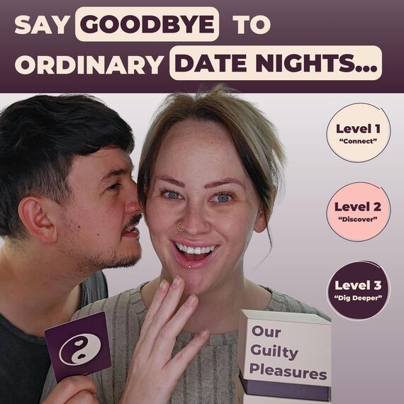 Our Guilty Pleasures Paarspiel - Die besten Gesprächskarten für Paare - Perfekt für Date-Nacht - 120 Karten - 3 spannende Levels