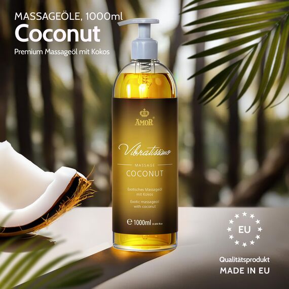 Vibratissimo Coconut 1000 ml Massageöl - Natürliche Entspannung mit KokosDuft - Hautpflege, Wellness, Exotischer Duft