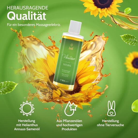 Vibratissimo Natural 100 ml Massageöl - Sanfte Pflege mit Natürlichen Inhaltsstoffen - Hautfreundlich, Gleitöl, Liebesöl