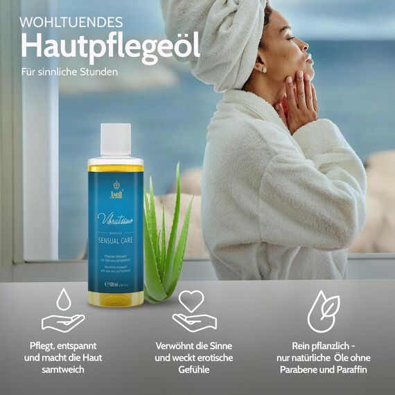 Vibratissimo Sensual Care 100 ml Massageöl - Pflegend mit Aloe Vera - Beruhigend, Feuchtigkeitsspendend, HautPflege & Gleitöl, Liebesöl