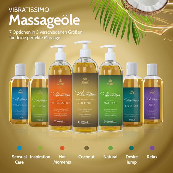 Vibratissimo Coconut 1000 ml Massageöl - Natürliche Entspannung mit KokosDuft - Hautpflege, Wellness, Exotischer Duft