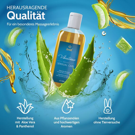 Vibratissimo Sensual Care 250 ml Massageöl - Pflegend mit Aloe Vera - Beruhigend, Feuchtigkeitsspendend, HautPflege & Gleitöl