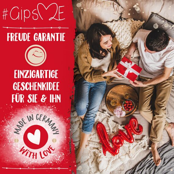 GipsME 3D Handabdruck Set für Paare mit Farbe metallic Gold [ Made in Germany ] Jahrestag Geschenk für Ihn & Sie, personalisierte Partner Geschenke zur Hochzeit, Gipsabdruck Hände Paar
