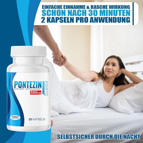 ADEMA NATURAL Pontezin® 500mg – Extra stark abgestimmt auf die Bedürfnisse für Männer - Sofortwirkung - Hochdosiert für den abenteuerlustigen Mann - Premium Qualität mit L-Arginin + Maca – 20 Kapseln