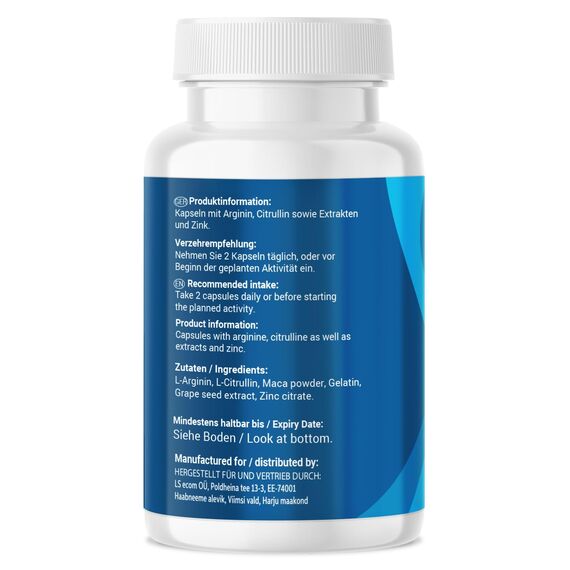 ADEMA NATURAL Pontezin® 500mg – Extra stark abgestimmt auf die Bedürfnisse für Männer - Sofortwirkung - Hochdosiert für den abenteuerlustigen Mann - Premium Qualität mit L-Arginin + Maca – 20 Kapseln