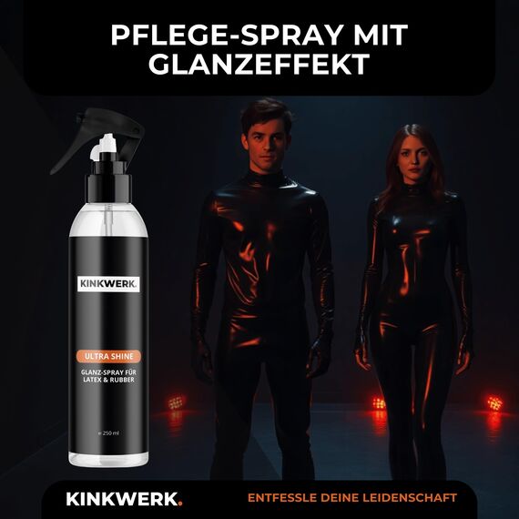 KINKWERK Ultra Shine 250ml | Shining Spray Hochglanz-Latexpflege & Anziehhilfe | Öl für Latex | Geruchslose Gummipflege mit reinem Silikonöl | Latex, Rubber Pflege für intensiven Glanzeffekt