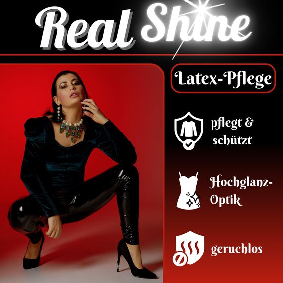Optimal Products Latexpflege REALSHINE Silikonöl 500 ml I dermatologisch getestetes Öl für Latex I professionelle Gummipflege und ergiebige Anziehhilfe I geruchslose Latexpflege für Hochglanz-Optik