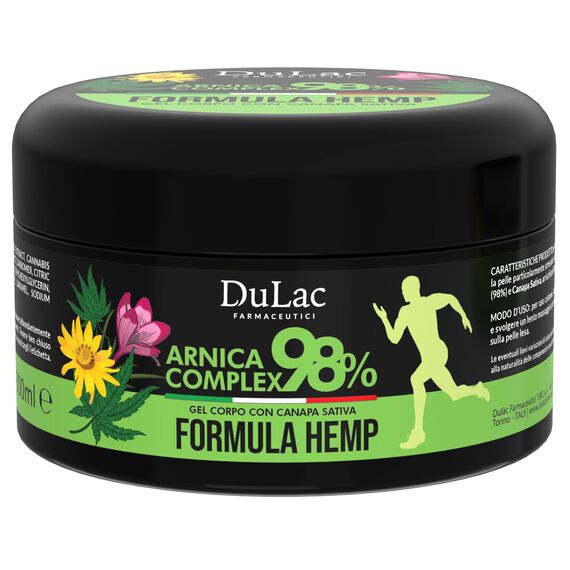 DuLàc, Arnica Complex 98 Hemp - Verstärkte Formel 300 ml, Arnika Salbe in Gel mit Teufelskralle, Hanf Sativa, Menthol und Kurkuma, zur Massage von Muskeln und Gelenken, Dermatologisch, Made in Italy