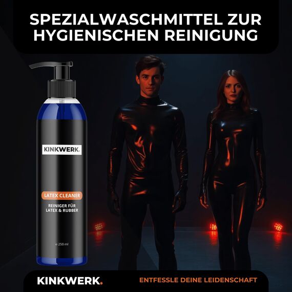 KINKWERK Latex Cleaner 250ml mit Pumpe | Spezialwaschmittel für Latex- und Rubberkleidung | Latex Waschmittel Pflege Reiniger für Gummi-, Latex-, Rubber-Kleidung | Geruchsneutral (250 ml)