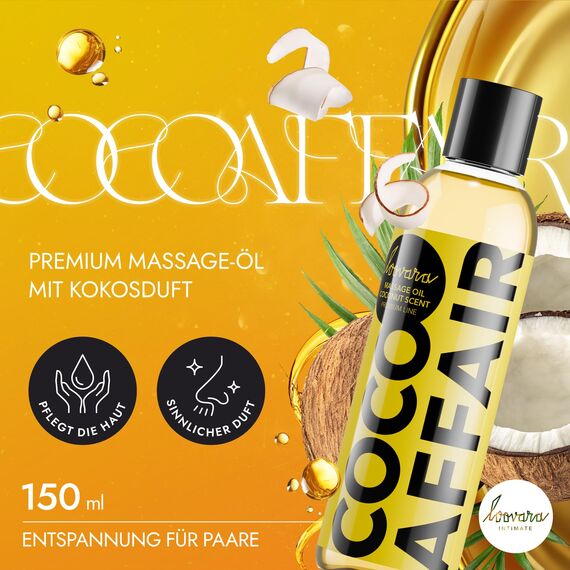 LOOVARA Massageöl COCO AFFAIR 150 ml mit Kokos Duft für genussvolle Massagen - Premium Erotik Massage Öl