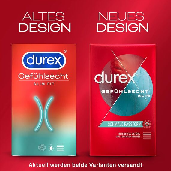 Durex Gefühlsecht Slim Fit Kondome – Hauchzarte Kondome mit schmaler Passform für intensives Empfinden – 4er Pack (4 x 8 Stück)