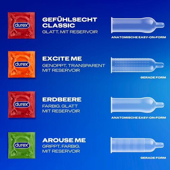 Durex Überrasch Mich Kondome-Mix – Mischung mit 4 verschiedenen Kondom-Sorten zum Ausprobieren – 30er Pack (1 x 30 Stück)
