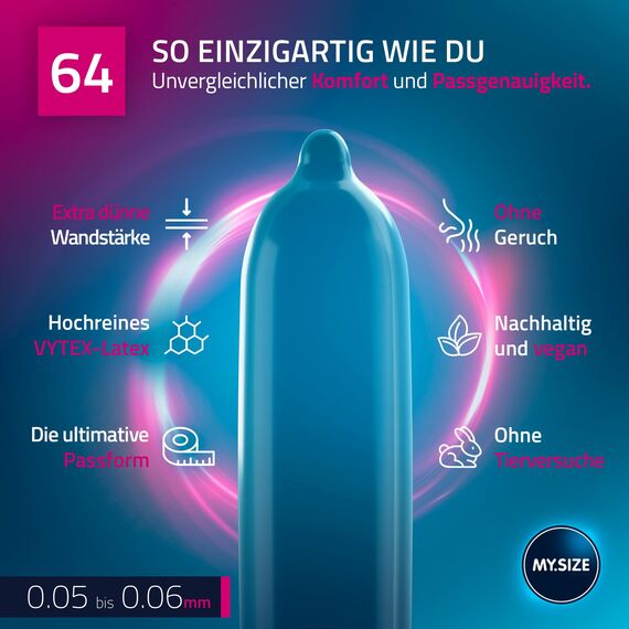 MY.SIZE PRO Kondom Größe 6, 64mm, 3 Stück - Die neue Generation MY.SIZE Kondome