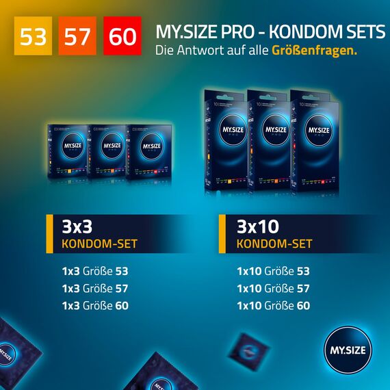 MY.SIZE PRO Kondomset Größe 3,4,5-53,57,60 mm, 3x3 Stück - Die neue Generation MY.SIZE Kondome