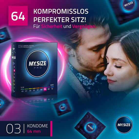 MY.SIZE PRO Kondom Größe 6, 64mm, 3 Stück - Die neue Generation MY.SIZE Kondome