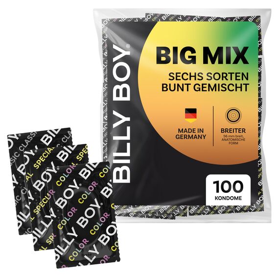 BILLY BOY Kondome BIG MIX 100er Kondommix in BREITER Passform (56mm) | verschiedene Sorten bunt gemischt (1x100 Stück)