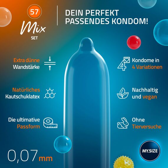 MY.SIZE Mix SET Größe 4, 57 mm: 10 Classic Kondome + 10 Kondome in 4 aufregenDen Sorten, mit Aroma, Farbe, Genoppt & Classic