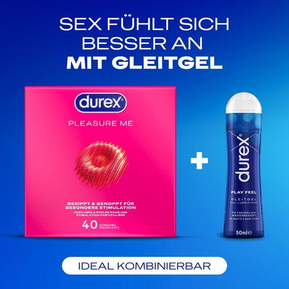 Durex Pleasure Me Kondome – Mit Noppen & Rippen, anatomischer Easy-On-Form & mit viel Silikongleitgel befeuchtet – 40 Kondome (1er Pack)