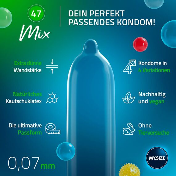 My.Size Mix Kondome Größe 1, 47 mm, Vorteilspackung, | 60 StückI Condome in 4 aufregenDen Sorten, mit Aroma, Farbe, Genoppt & Classic