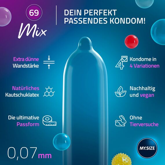 My.Size Mix Kondome Größe 7, 69 mm, Vorteilspackung, | 60 Stück | Condome in 4 aufregenDen Sorten, mit Aroma, Farbe, Genoppt & Classic I