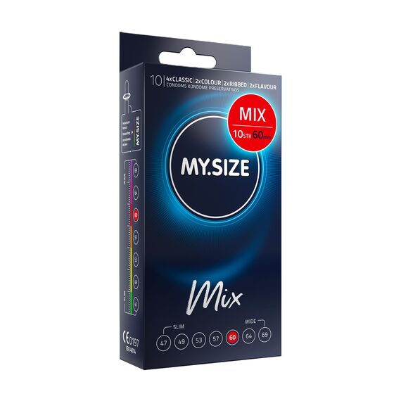 My.Size Mix Kondome Größe 5, 60 mm, Standardpackung, | 10 Stück | Condome in 4 aufregenDen Sorten, mit Aroma, Farbe, Genoppt & Classic