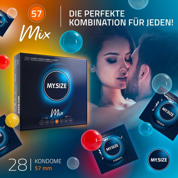 My.Size Mix Kondome Größe 4, 57 mm, Großpackung, | 28 Stück | in 4 aufregenDen Sorten, mit Aroma, Farbe, Genoppt & Classic
