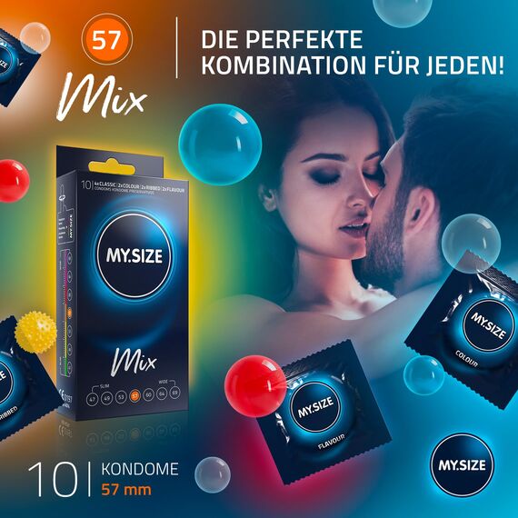 My.Size Mix Kondome Größe 4, 57 mm, | 10 Stück | Condome in 4 aufregenDen Sorten, mit Aroma, Farbe, Genoppt & Classic